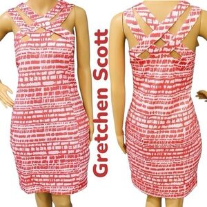 NEW Gretchen Scott Dress Hotsie Totsie Coral White Cross Straps Pullover Sz S